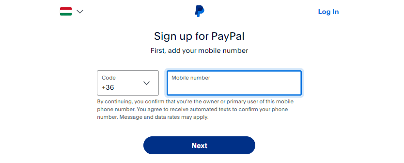 PayPal Regisztráció